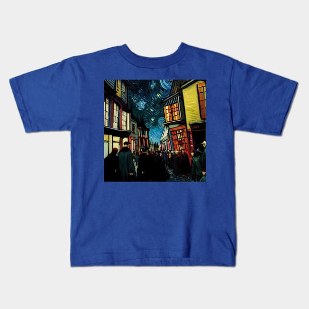 Starry Night in Diagon Alley Kids T-Shirt by Grassroots Green